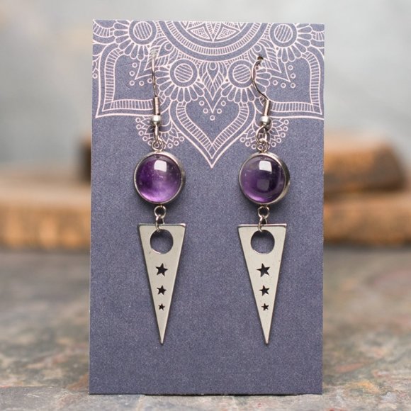 Amethyst Stainless Steel Dangle Earrings - Picture 1 of 1